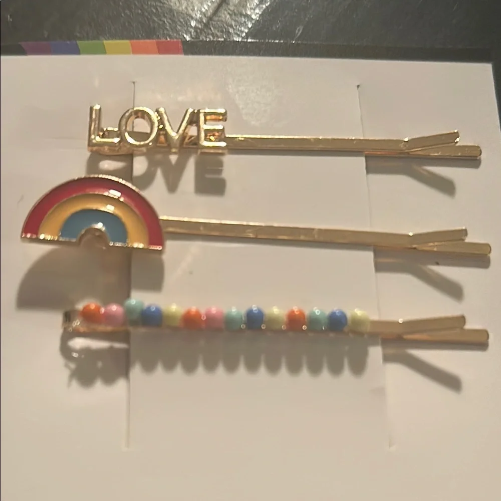 Rainbow love hair Clip Set